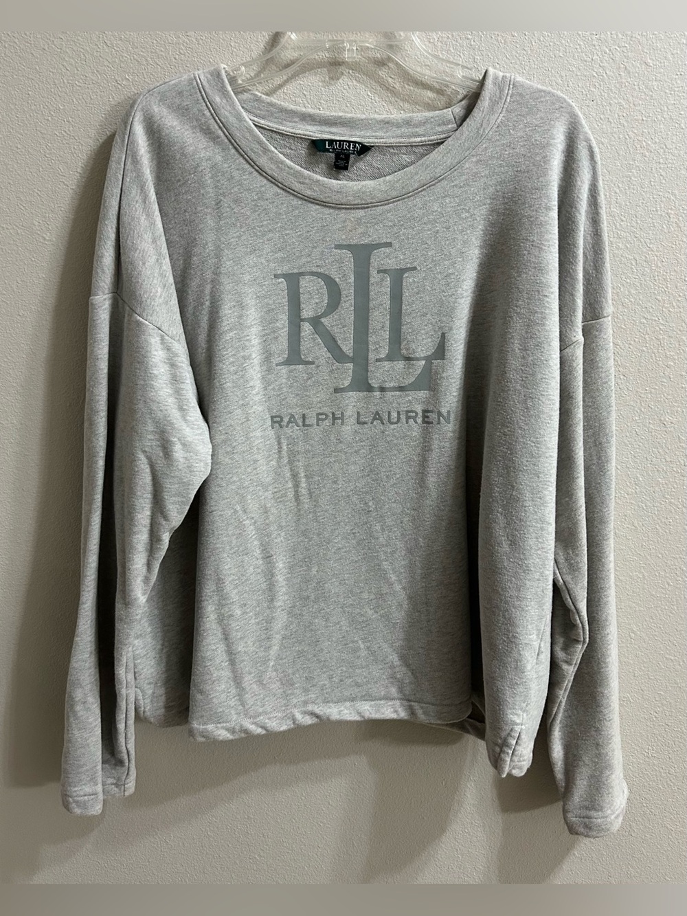 Lauren Ralph Lauren Pullover Sweatshirt Size XL Womens Gray Monogram Logo Preppy - Picture 2 of 8